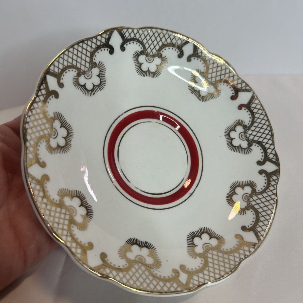 Regency Bone China Tea Saucer Gold Trellis Flowers Red Band England